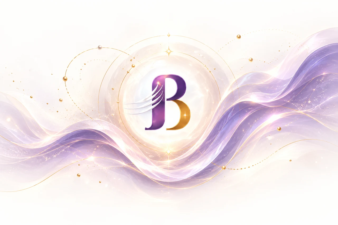 Emblema BELLINTE rodeado de ondas y órbitas luminosas