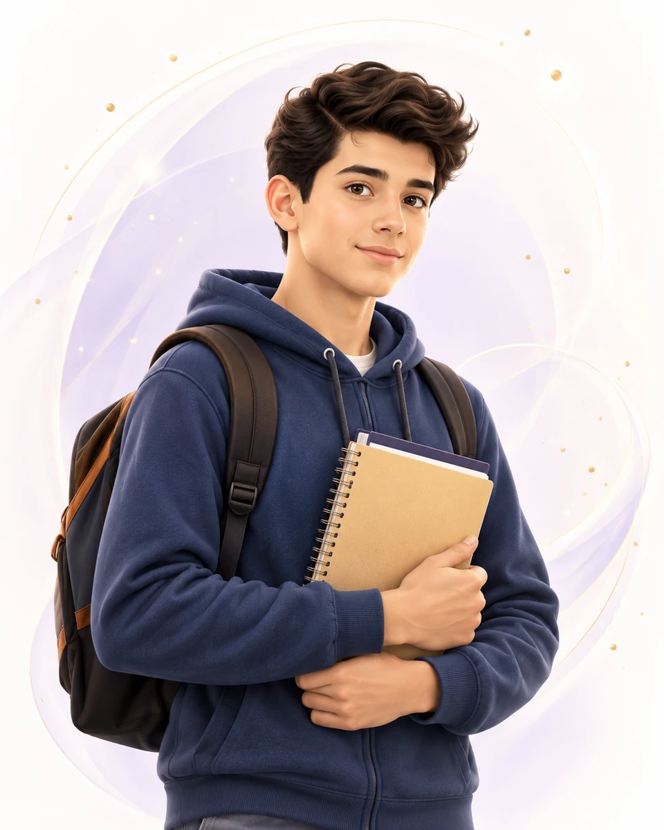 Estudiante con mochila y cuadernos